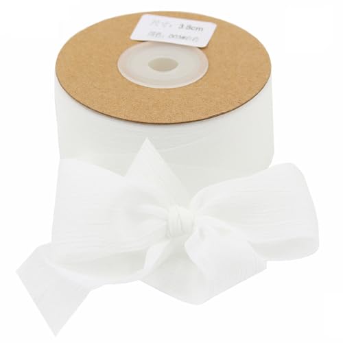 Geschenkband Schleifenband 3.8cm Chiffonband für Geschenkverpackung Hochzeitseinladungen Blumenarrangement (Weiß) von WDZGX