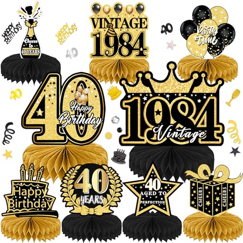 Geburtstag Dekoration 40. Tischdeko Bienenwabe Mittelstück mit Konfetti für Männer Frauen Tischdekoration Party Geburtstagsparty 9Stk Schwarz Gold Geburtstag Dekoration 40. Tischdeko Bienenwabe Mittelstück mit Konfetti für Männer Frauen Tischdekoration Party Geburtstagsparty 9Stk Schwarz Gold von WDZGX