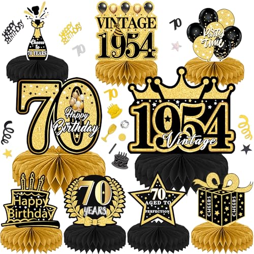 WDZGX Geburtstag Dekoration 70. Tischdeko Bienenwabe Mittelstück mit Konfetti für Männer Frauen Tischdekoration Party Geburtstagsparty 9Stk Schwarz Gold WDZGX Geburtstag Dekoration 70. Tischdeko Bienenwabe Mittelstück mit Konfetti für Männer Frauen Tischdekoration Party Geburtstagsparty 9Stk Schwarz Gold von WDZGX