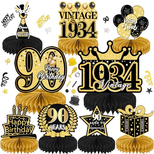 Geburtstag Dekoration 90. Tischdeko Bienenwabe Mittelstück mit Konfetti für Männer Frauen Tischdekoration Party Geburtstagsparty 9Stk Schwarz Gold Geburtstag Dekoration 90. Tischdeko Bienenwabe Mittelstück mit Konfetti für Männer Frauen Tischdekoration Party Geburtstagsparty 9Stk Schwarz Gold von WDZGX