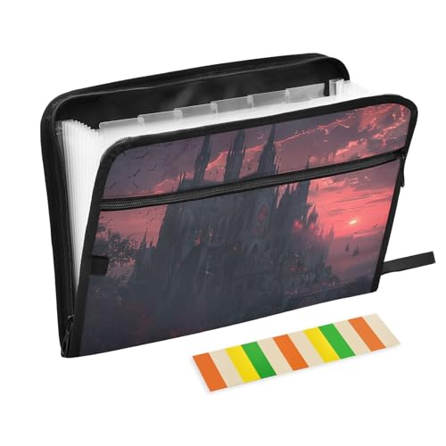 A Gothic Castle Fächermappe aus Papier, 13 Taschen, A4, Briefgröße mit Reißverschluss, für Ordner mit Etiketten von WDdZzyy