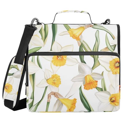 Aesthetic Narzissen-weiße Blumenblume, 3,8 cm, 3-Ring-Organizer, Ordner mit Griff und abnehmbarem Schultergurt, inklusive Reißverschlusstasche, Dokumentenmappe für Büro, Schule von WDdZzyy