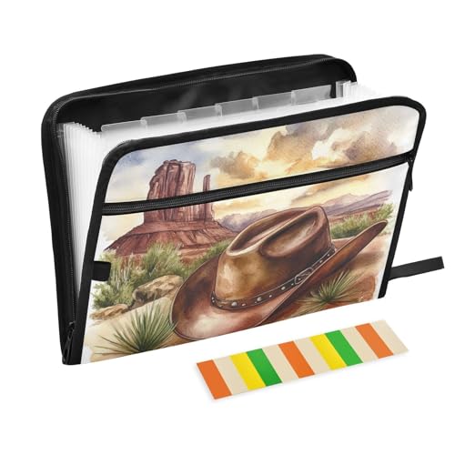 Akkordeon-Aktenordner mit Western-Cowboyhut, 13 Taschen, A4, Briefgröße mit Reißverschluss, für Aktenordner, Jacke von WDdZzyy