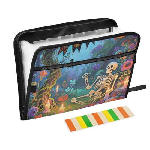 Akkordeon-Ordner für Halloween, Retro-Stil, Kürbis-Design, 13 Taschen, A4, Briefgröße mit Reißverschluss, für Aktenordner, Fächermappe von WDdZzyy