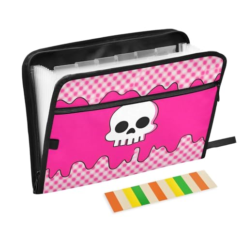 Aktenordner, kariert, mit Totenkopf-Motiv, 13 Fächer, A4, Briefgröße mit Reißverschluss, für Papier-Organizer, Ordner von WDdZzyy
