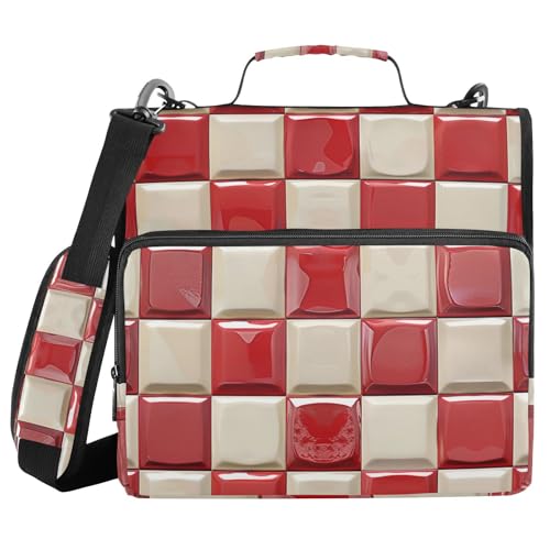 Aktenordner mit 3 Ringen und Reißverschluss, 3,8 cm, mit Riemen, mehrere Taschen, Portfolio-Ordner für Schule und Büro, Rot / Weiß von WDdZzyy