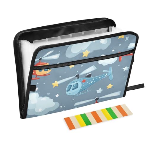Aktenordner mit Hubschraubersternen, Wolke, silberfarben, 13 Taschen, A4, Briefgröße mit Reißverschluss, für Organizer, Aktenordner von WDdZzyy