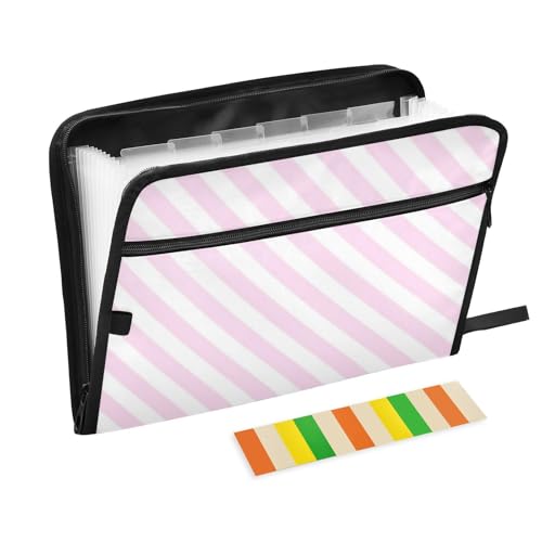 Aktenordner mit Taschen, 13 Taschen, A4, Briefgröße mit Reißverschluss, für Erweiterungsmappe, Rosa von WDdZzyy