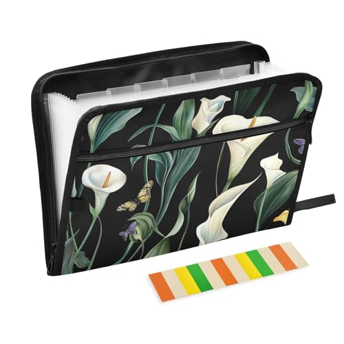 Art Calla Lily Dokumentenmappe, 13 Taschen, A4, Briefgröße mit Reißverschluss, für Papierordner von WDdZzyy