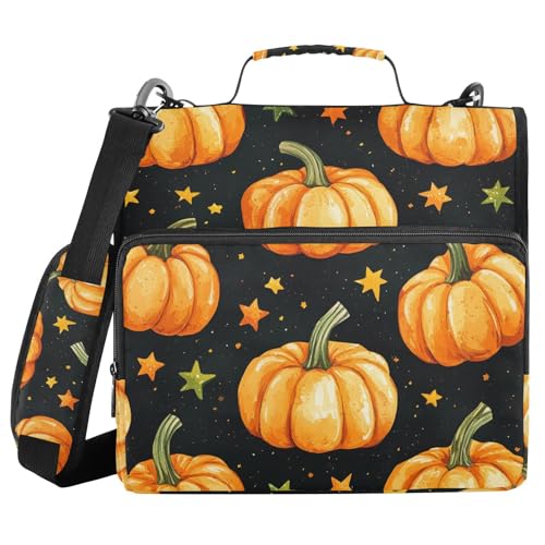 Black Star Pumpkin Cute 3,8 cm 3-Ring-Ordner-Organizer mit Schultergurt und Griff, Laege Kapazität, Dokumentenmappe, Organizer für Mittelschüler Black Star Pumpkin Cute 3,8 cm 3-Ring-Ordner-Organizer mit Schultergurt und Griff, Laege Kapazität, Dokumentenmappe, Organizer für Mittelschüler von WDdZzyy