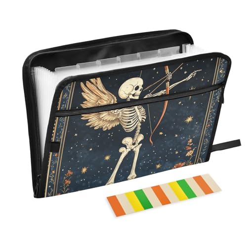 Boho-Skelett-Blumenordner, 13 Taschen, A4, Briefgröße mit Reißverschluss, zum Erweitern von Aktenhüllen von WDdZzyy