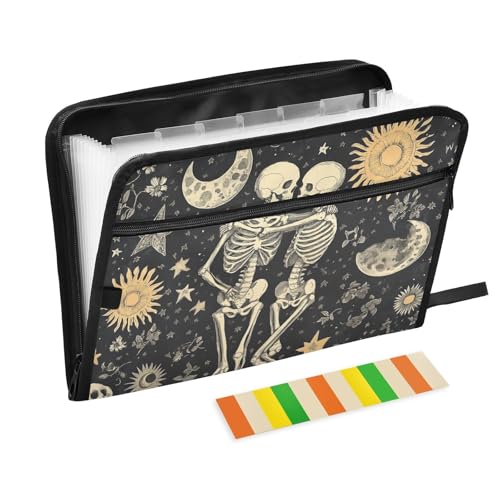 Boho Skulls Bürobedarf-Ordner, 13 Taschen, A4, Briefgröße mit Reißverschluss, für Fächermappe aus Kunststoff von WDdZzyy