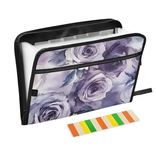 Breiter Aktenordner mit 13 Fächern, A4, Briefgröße mit Reißverschluss, zum Erweitern von Aktenhüllen, Lavendel-Gouache-Rose Breiter Aktenordner mit 13 Fächern, A4, Briefgröße mit Reißverschluss, zum Erweitern von Aktenhüllen, Lavendel-Gouache-Rose von WDdZzyy