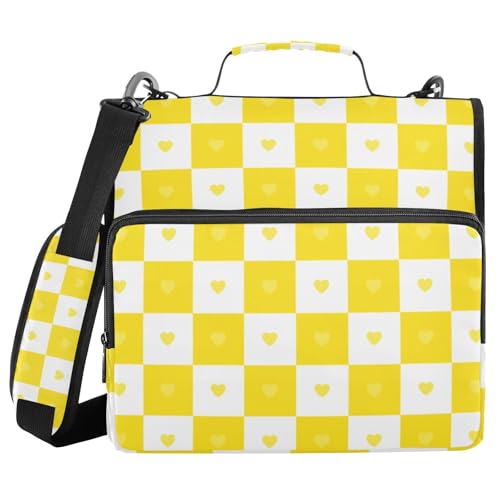 Buffalo Plaid Karo Gold Weiß Herz 3,8 cm 3 Ringe Organizer Ordner Ordner mit Griff und abnehmbarem Schultergurt Multi-Pocket Dokumentenmappe Organizer für Schule/Büro Buffalo Plaid Karo Gold Weiß Herz 3,8 cm 3 Ringe Organizer Ordner Ordner mit Griff und abnehmbarem Schultergurt Multi-Pocket Dokumentenmappe Organizer für Schule/Büro von WDdZzyy