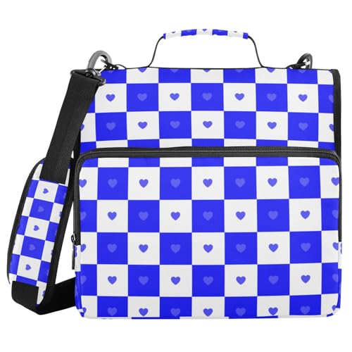 Buffalo kariertes weißes blaues Herz mit 3 Ringen und Reißverschluss, Ordner mit Griff, mehrere Taschen, Dokumentenmappe für die Mittelschule von WDdZzyy