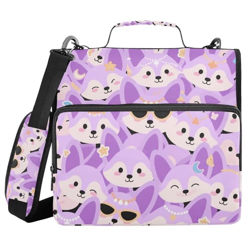 Cartoon Cute Fox Purple 3,8 cm Ringbuch mit extra Taschen mit Schultergurt, wasserdicht, tragbar, für Zuhause, Reisen, sichere Aufbewahrungstasche für Büro, Schule Cartoon Cute Fox Purple 3,8 cm Ringbuch mit extra Taschen mit Schultergurt, wasserdicht, tragbar, für Zuhause, Reisen, sichere Aufbewahrungstasche für Büro, Schule von WDdZzyy