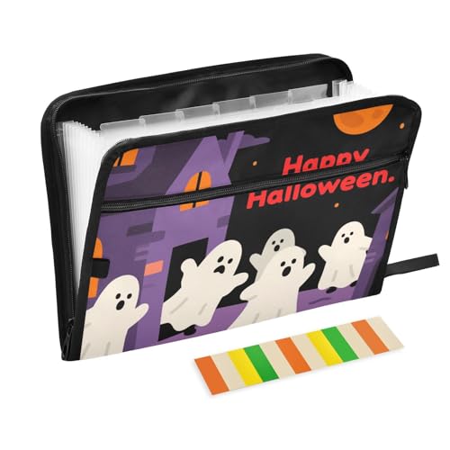 Cartoon-Dokumentenmappe, niedlich, Halloween, 13 Fächer, A4, Briefgröße mit Reißverschluss, für Ordner mit Etiketten von WDdZzyy