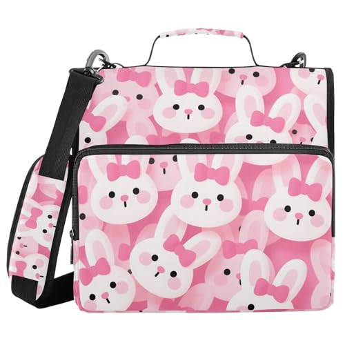 Cartoon-Mappe mit süßem Kaninchen, 3 Ringe, 3,8 cm, stabiler Reißverschluss, mit Schultergurt, mehrere Taschen, Reißverschluss, Portfolio für Schule und Büro, Rosa Cartoon-Mappe mit süßem Kaninchen, 3 Ringe, 3,8 cm, stabiler Reißverschluss, mit Schultergurt, mehrere Taschen, Reißverschluss, Portfolio für Schule und Büro, Rosa von WDdZzyy