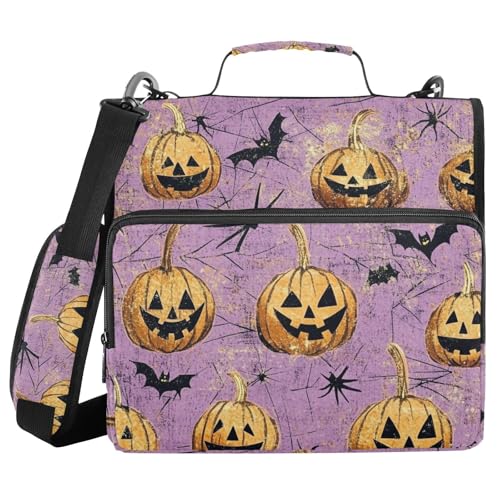 Cartoon-Mappe mit süßem gelbem Halloween-Kürbis, 3 Ringe, stabiler Reißverschluss, mit Griff und abnehmbarem Schultergurt, inklusive Reißverschlusstasche, Portfolio für Schule und Büro Cartoon-Mappe mit süßem gelbem Halloween-Kürbis, 3 Ringe, stabiler Reißverschluss, mit Griff und abnehmbarem Schultergurt, inklusive Reißverschlusstasche, Portfolio für Schule und Büro von WDdZzyy