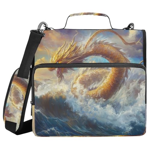 Chinesischer Drachen-Ozean, 3 Ringe, 3,8 cm, Reißverschluss, Organizer mit Riemen, mehrere Taschen, Dokumentenmappe, Organizer für die Schule Chinesischer Drachen-Ozean, 3 Ringe, 3,8 cm, Reißverschluss, Organizer mit Riemen, mehrere Taschen, Dokumentenmappe, Organizer für die Schule von WDdZzyy