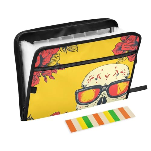 Cinco de Mayo Sonnenbrille im mexikanischen Stil, Dia De Muertos, Totenkopf, Fächermappe mit 13 Fächern, A4, Briefgröße mit Reißverschluss, für Ordner für Dokumente Cinco de Mayo Sonnenbrille im mexikanischen Stil, Dia De Muertos, Totenkopf, Fächermappe mit 13 Fächern, A4, Briefgröße mit Reißverschluss, für Ordner für Dokumente von WDdZzyy