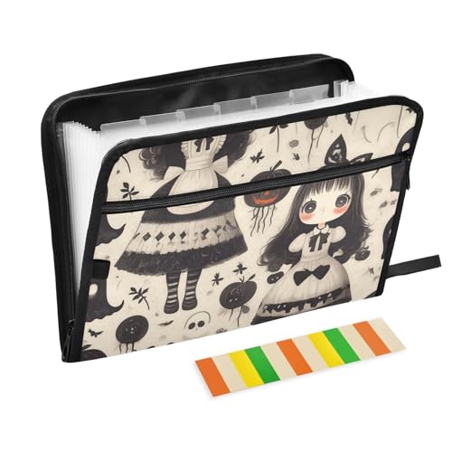 Dokumenten-Organizer für Halloween-Puppe, Kürbis-Design, 13 Taschen, A4, Briefgröße, mit Reißverschluss, für Aktenordner von WDdZzyy