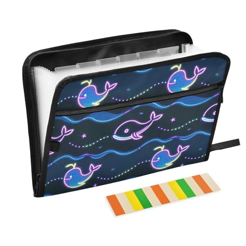Dokumentenmappe, 13 Fächer, A4, mit Reißverschluss, fluoreszierend, Walblau, für Ordner mit Taschen von WDdZzyy