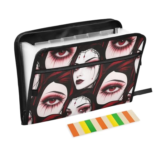 Dokumentenmappe, Halloween, Motiv: Dämonen, 13 Taschen, A4, Briefgröße mit Reißverschluss, für erweiterbare Ordner mit Trennwänden, Rot / Schwarz von WDdZzyy