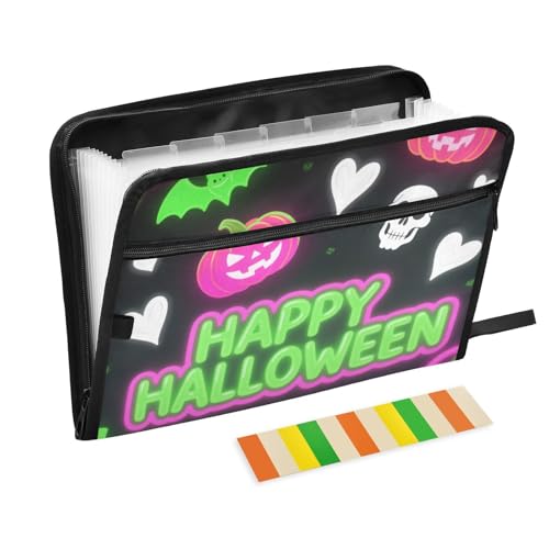 Dokumentenmappe, Halloween-Herz-Kürbis-Motiv, 13 Taschen, A4, Briefgröße mit Reißverschluss, für Bürobedarf von WDdZzyy