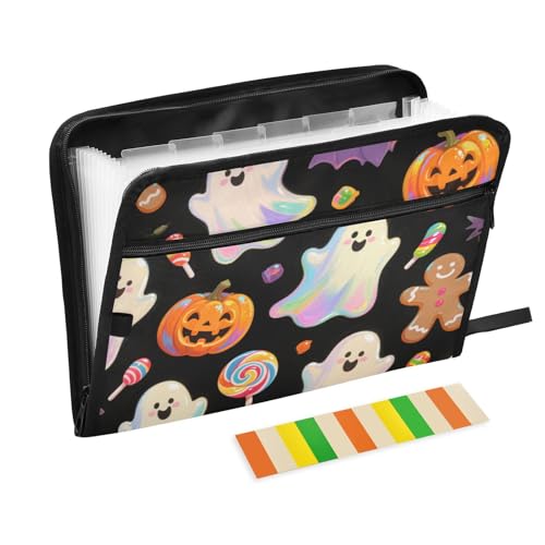 Dokumentenmappe, Halloween-Kürbis-Motiv, 13 Taschen, A4, Briefgröße mit Reißverschluss, für erweiterbare Ordner mit Trennblättern, Orange von WDdZzyy