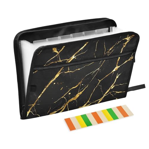Dokumentenmappe, Marmor, erweiterbar, A4, Briefgröße mit Reißverschluss, mit Reißverschluss, Schwarz / goldfarben von WDdZzyy