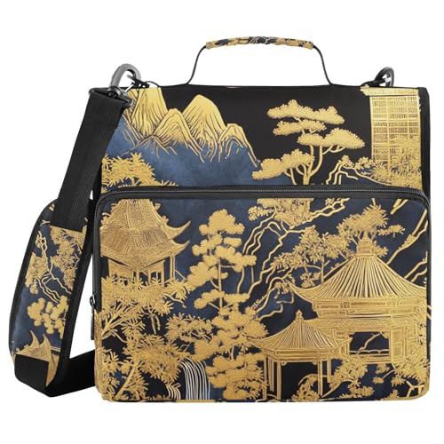 Dokumentenmappe, chinesisches Querformat, 3 Ringe, mit Griff, mehrere Taschen, Dokumentenmappe, Organizer, geeignet für Mittelschule, Schwarz / Gold Dokumentenmappe, chinesisches Querformat, 3 Ringe, mit Griff, mehrere Taschen, Dokumentenmappe, Organizer, geeignet für Mittelschule, Schwarz / Gold von WDdZzyy