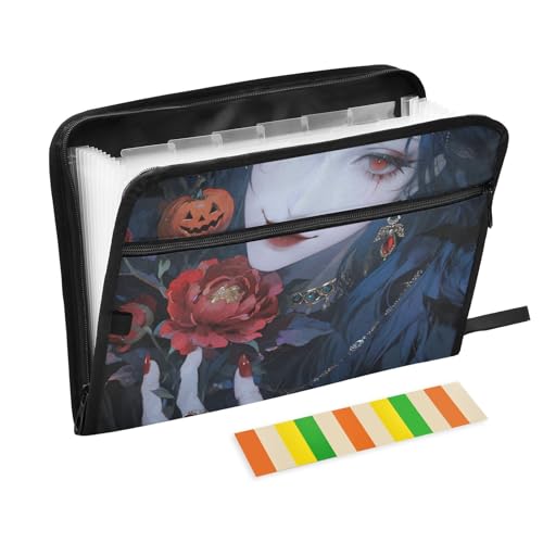 Dokumentenmappe für Damen, Halloween, 13 Taschen, A4, Briefgröße mit Reißverschluss, für Ordner mit Etiketten von WDdZzyy