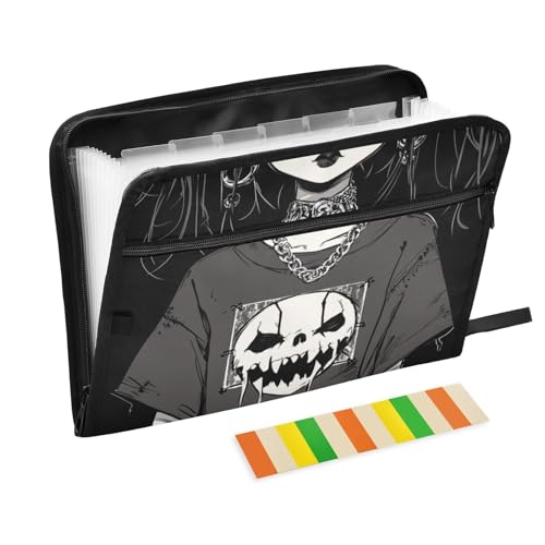 Dokumentenmappe im Gothic-Stil, Anime-Girl, 13 Taschen, A4, Briefgröße mit Reißverschluss, für Ordner mit Taschen, Schwarz Dokumentenmappe im Gothic-Stil, Anime-Girl, 13 Taschen, A4, Briefgröße mit Reißverschluss, für Ordner mit Taschen, Schwarz von WDdZzyy