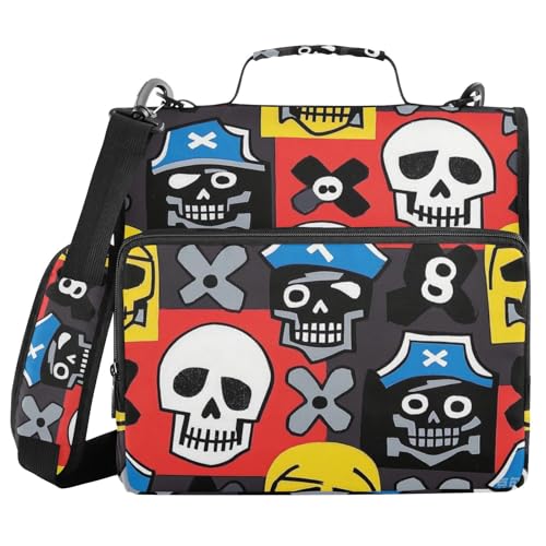 Dokumentenmappe mit 3 Ringen, Cartoon-Motiv, Piratenschädel, 3,8 cm, mit Griff und abnehmbarem Schultergurt, Portfolio-Ordner für Schule und Büro, Weiß Dokumentenmappe mit 3 Ringen, Cartoon-Motiv, Piratenschädel, 3,8 cm, mit Griff und abnehmbarem Schultergurt, Portfolio-Ordner für Schule und Büro, Weiß von WDdZzyy