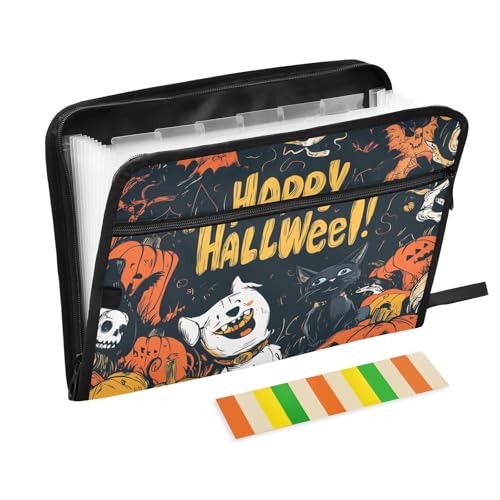 Dokumentenmappe mit Aufschrift "Happy Halloween", 13 Fächer, A4, Briefgröße mit Reißverschluss, für Aktenordner, Schwarz von WDdZzyy