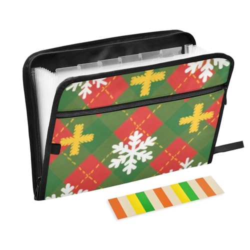 Dokumentenmappe mit Aufschrift "Merry Christmas", 13 Taschen, A4, Briefgröße, mit Reißverschluss, Rot und Grün von WDdZzyy