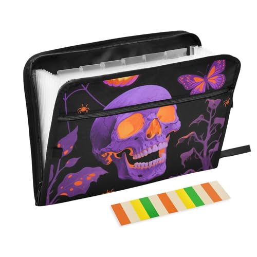 Dokumentenmappe mit Halloween-Motiv, 13 Taschen, A4, Briefgröße mit Reißverschluss, für Aktenordner, Fächermappe von WDdZzyy