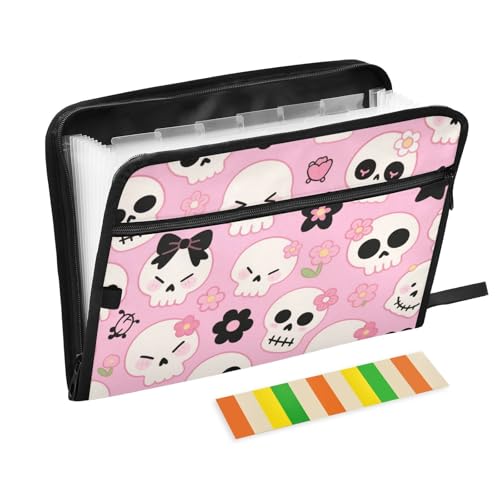 Dokumentenmappe mit Halloween-Motiv, weiß, Totenkopf-Blumen, 13 Taschen, A4, Briefgröße, mit Reißverschluss, für Erweiterungsmappe von WDdZzyy