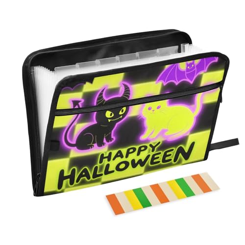 Dokumentenmappe mit Taschen, 13 Taschen, A4, Briefgröße mit Reißverschluss, zum Erweitern von Aktenordnern mit Etiketten, fluoreszierendes Gelb kariert von WDdZzyy