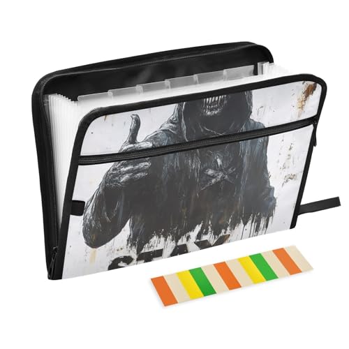 Dokumentenmappe mit Totenkopf-Motiv, 13 Fächer, A4, Briefgröße mit Reißverschluss, für Aktenordner, Organizer von WDdZzyy