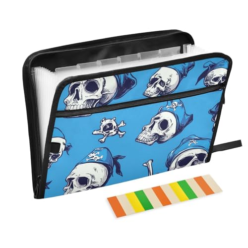 Dokumentenmappe mit Totenkopfmotiv, Piratenmotiv, 13 Fächer, A4, Briefgröße mit Reißverschluss, Scharlachrot, Blau Dokumentenmappe mit Totenkopfmotiv, Piratenmotiv, 13 Fächer, A4, Briefgröße mit Reißverschluss, Scharlachrot, Blau von WDdZzyy