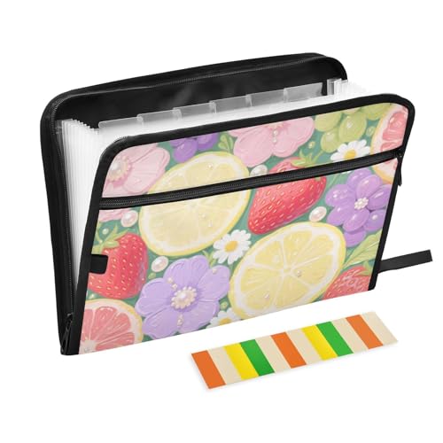 Dokumentenmappe mit bunten Früchten und Blumen, 13 Fächer, A4, Briefgröße mit Reißverschluss, für Organizer, Aktenordner von WDdZzyy