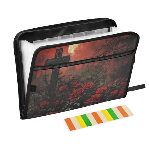 Dokumentenmappe mit gotischen Kreuzen, 13 Taschen, A4, Briefgröße, mit Reißverschluss, für Erweiterungsmappe von WDdZzyy