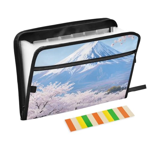 Dokumentenmappe mit japanischem Passepartout, Fuji-Kirschblüten, 13 Taschen, A4, Briefgröße mit Reißverschluss, Blau und Weiß von WDdZzyy