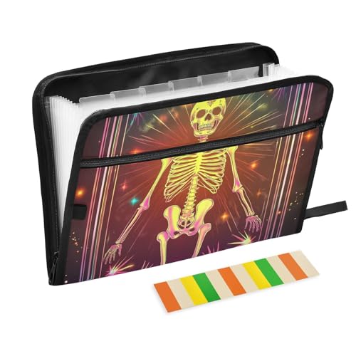 Dokumentenmappe mit mexikanischem Skelett, 13 Taschen, A4, Briefgröße mit Reißverschluss, für Aktenordner, Jacken von WDdZzyy