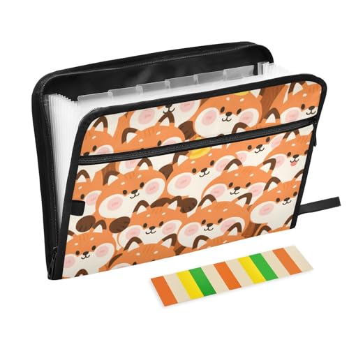 Dokumentenmappe mit niedlichem Cartoon-Fuchs, Orange, 13 Taschen, A4, Briefgröße mit Reißverschluss, zum Erweitern von Aktenordnern mit Etiketten von WDdZzyy