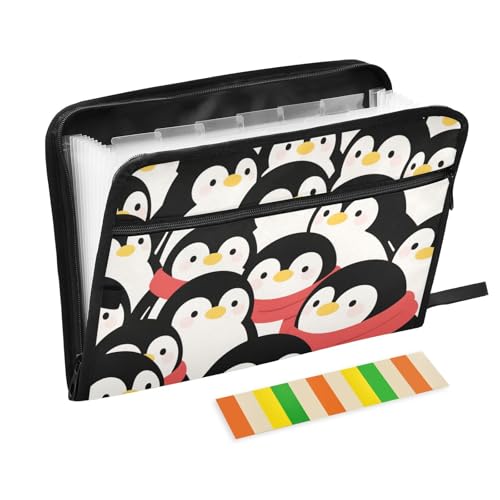 Dokumentenmappe mit niedlichem Cartoon-Pinguin-Winter, erweiterbar, 13 Taschen, A4, Briefgröße mit Reißverschluss, für Organizer, mit Taschen von WDdZzyy