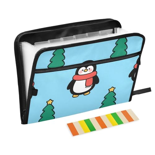 Dokumentenmappe mit niedlichem Pinguin-Motiv, 13 Fächer, A4, Briefgröße, mit Reißverschluss, Fächermappe von WDdZzyy