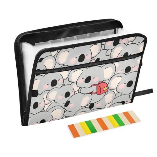 Dokumentenmappe mit süßem Cartoon-Koala-Motiv, 13 Taschen, A4, Briefgröße mit Reißverschluss, für Aktenordner mit Reißverschluss von WDdZzyy